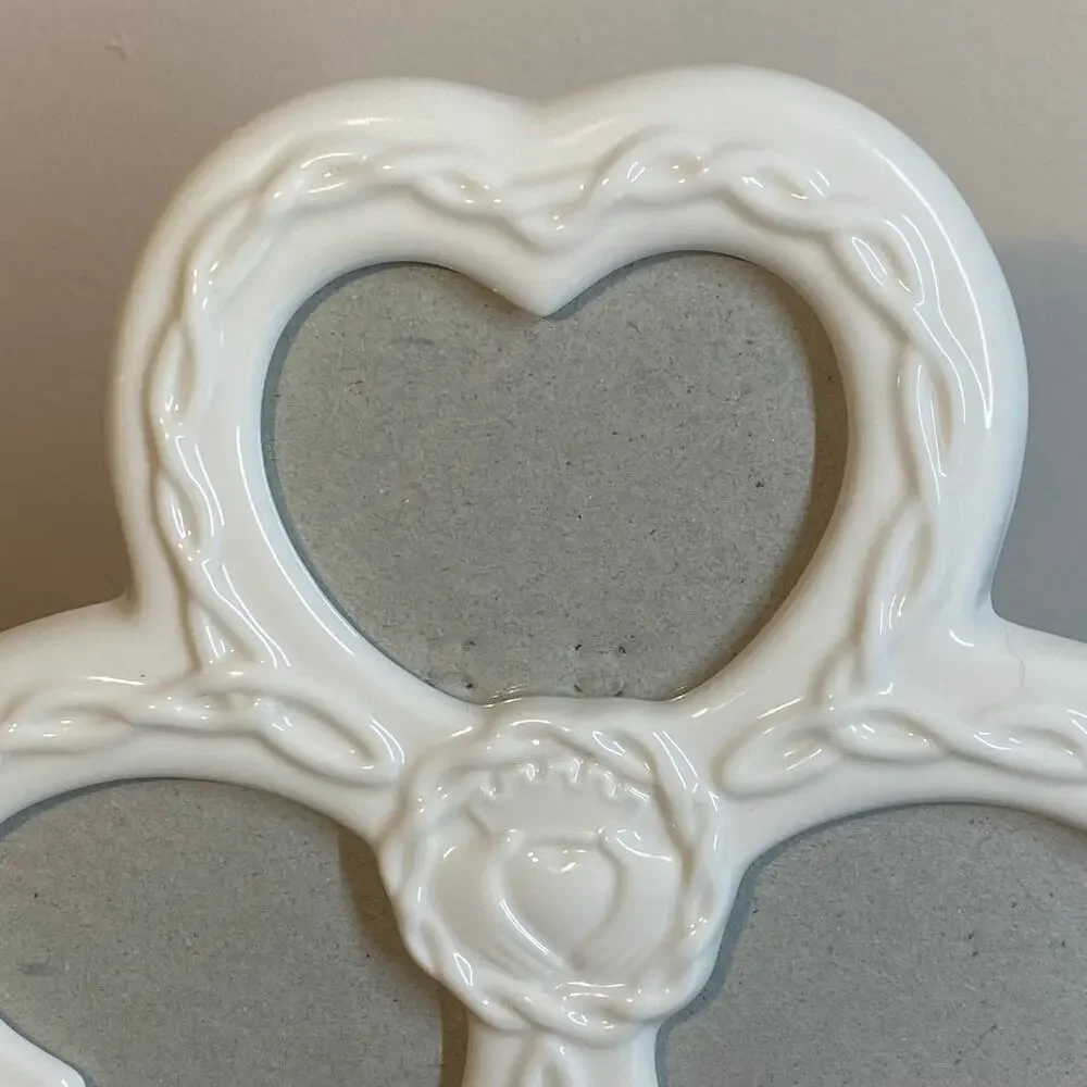 Irish Claddagh Shamrock Ceramic 3-Opening Heart Frame by Russ Berrie Vintage